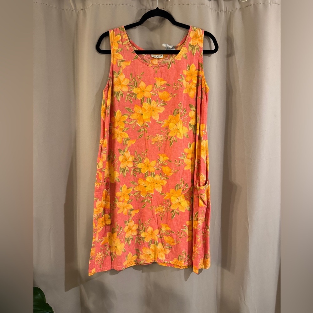 White Stag Pink and Yellow Floral Mini Dress with pockets